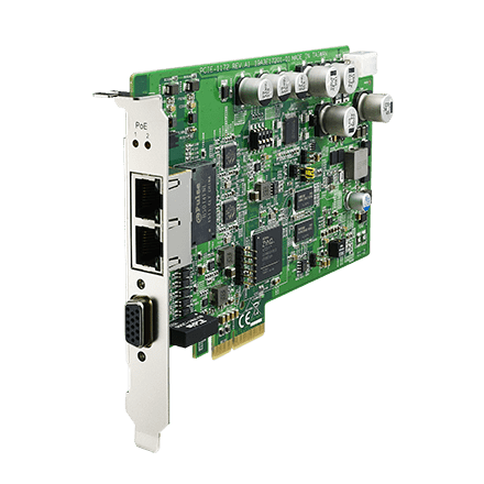 The Advantech Power over Ethernet (PoE) gigabit (GbE) PCI express (PCIe) Ethernet cards designed for Machine Vision applications with image reconstruction options.